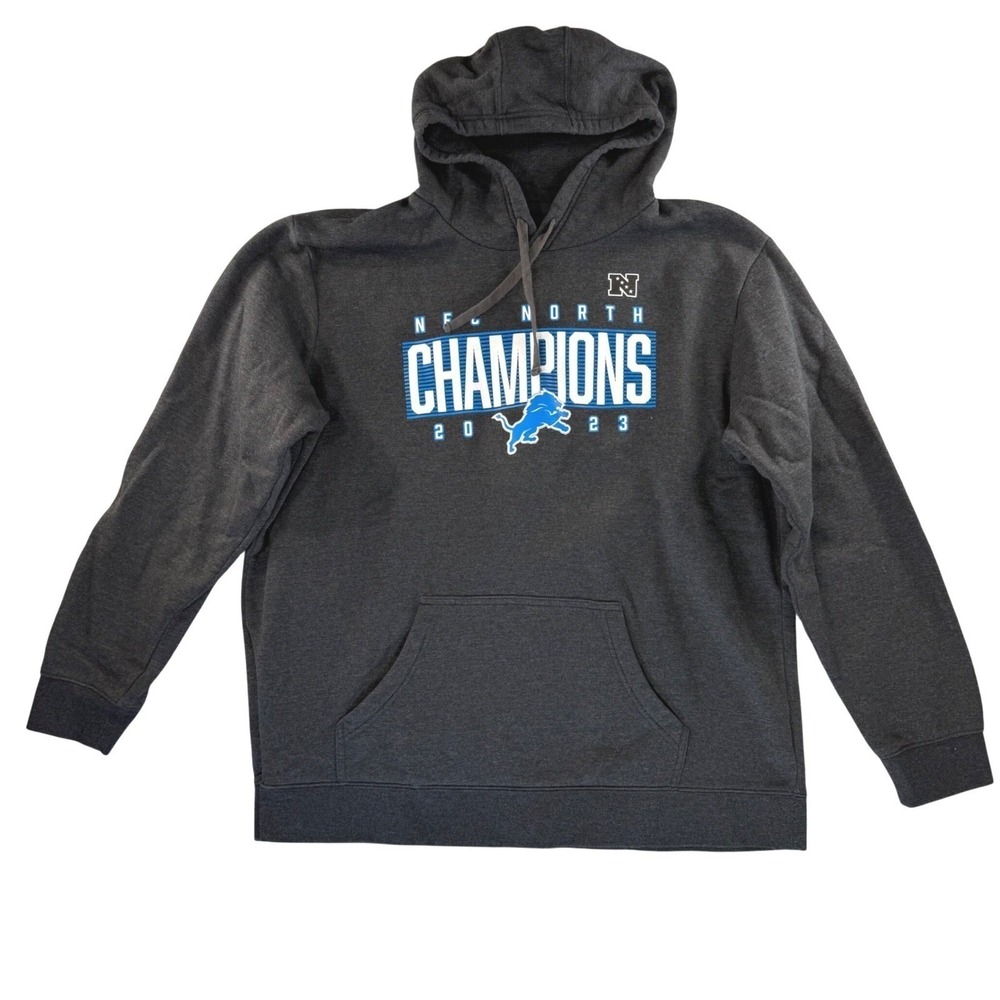 Detroit Lions NFC North Champions 2023 Gray Hoodie Sweatshirt 2XL EUC Blue Gray